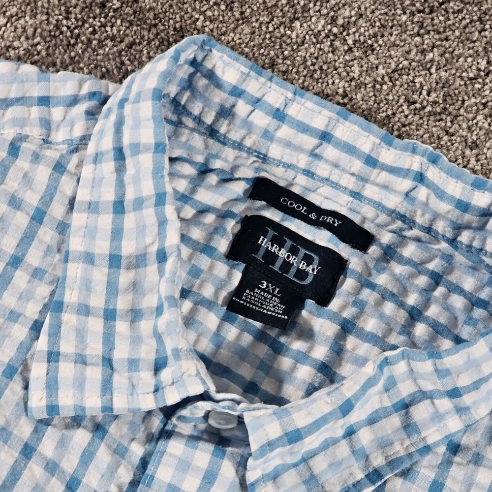 Harbor‎ Bay Button Down Shirt Mens 3XL Blue Gingham Short Sleeve Cool & Dry